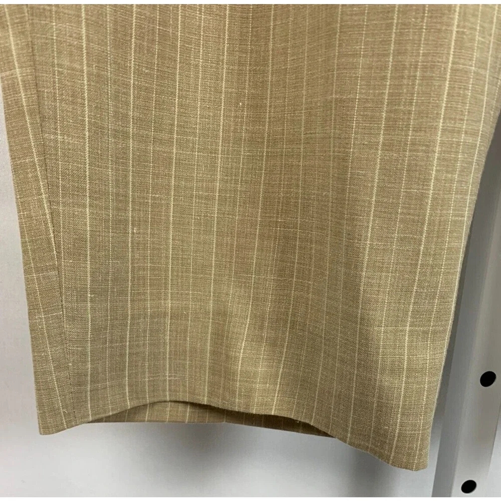 Maus & Hoffman 42 x 27 Tan Cream Pinstripe Pants Pleated Trousers LINEN MENS